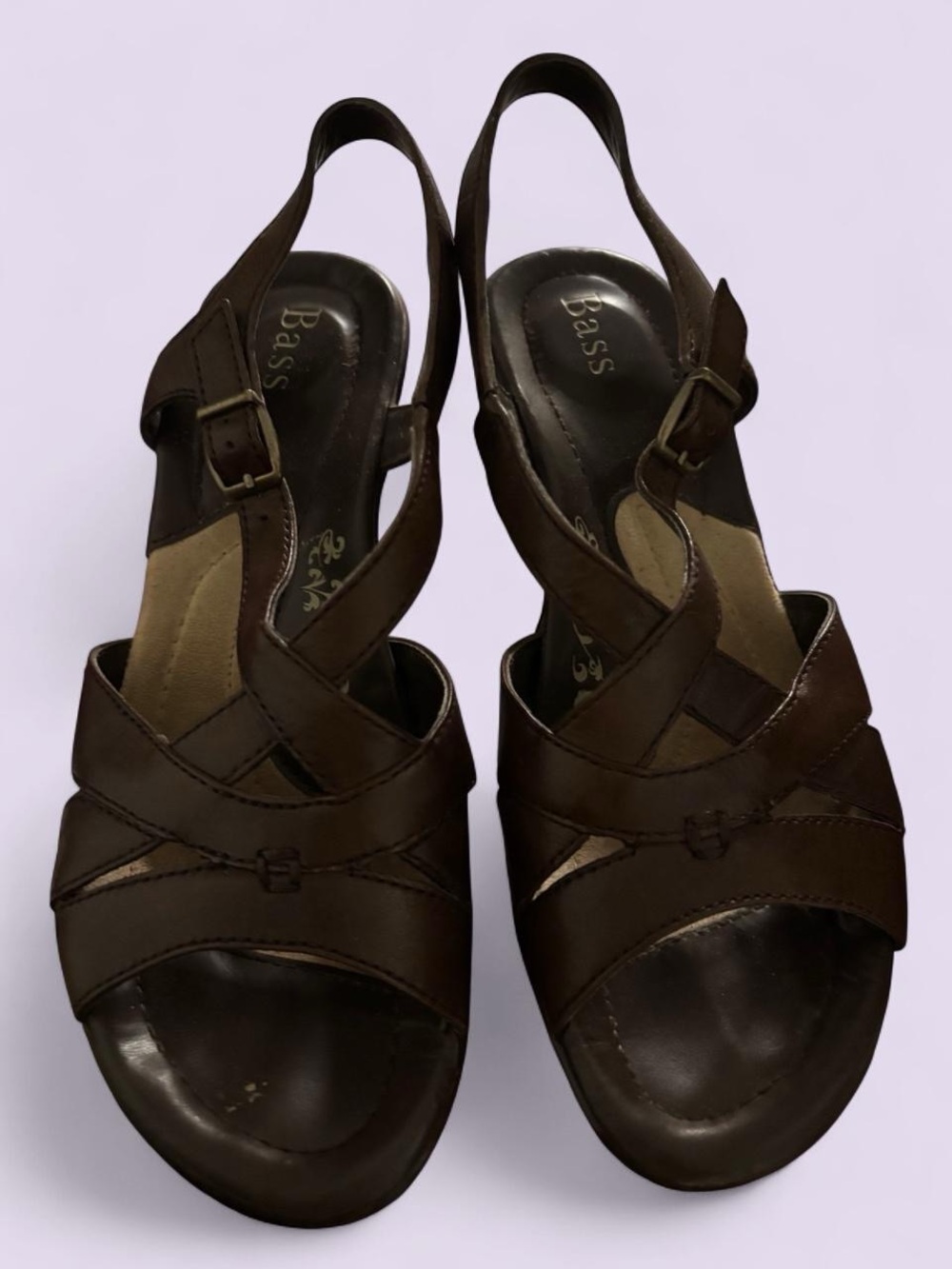 Bass Brown Strappy Wedge Sandals Size 6
